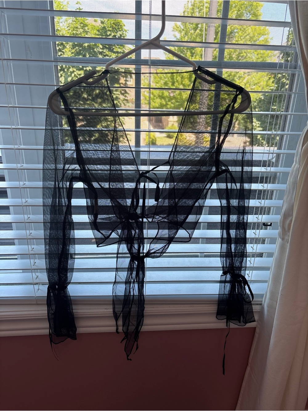 Sheer Tie-Front Black Women's Top